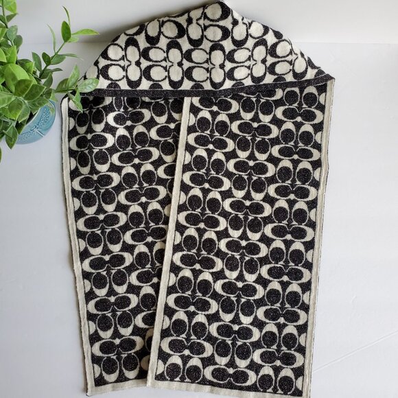 EUC Wool blend Coach Scarf (Cream & Black) - Picture 1 of 8